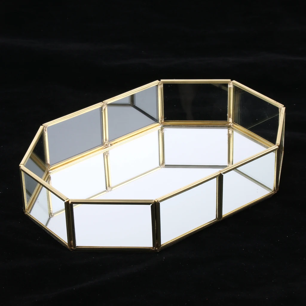 Fashion Brass Glass Jewelry Display Tray Cosmetic Organizer