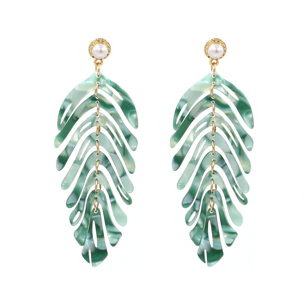 

New Fashion Acrylic Green Leaves Earrings Fresh Simple Acrylic Plate Leaf Earrings Exaggeration for Women Casual Long Earrings