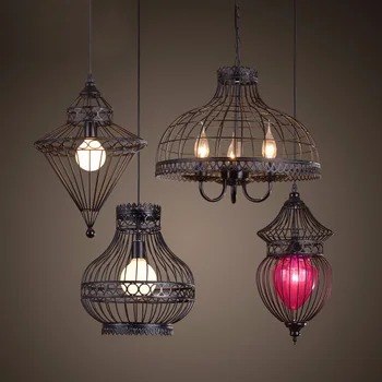 

American country iron Chinese lamp Nordic European Restaurant Bar retro creative industrial room Pendant Lights