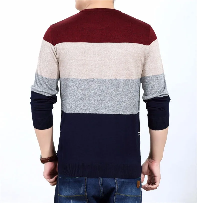 Осенний зимний теплый свитер мужской вязаный кашемировый шерстяной пуловер для мужчин Модный Полосатый мужской пуловер с круглым вырезом размера плюс 66143