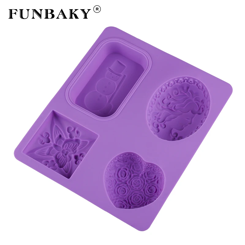 FUNBAKY 4 полости розы Силиконовые формы для мыла 3d DIY цветы мыло ручной работы