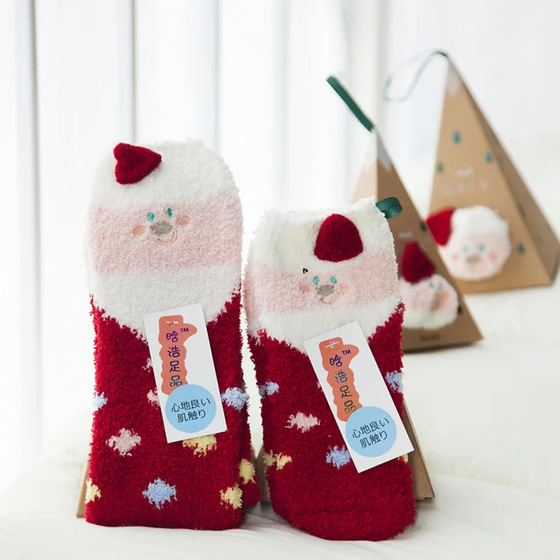Super Warm Christmas Family Socks Women Girls Cartoon Floor Socks Rabbit Sheep Dot Sock Thicken Fleece 2016 Winter Home Clothing (32)