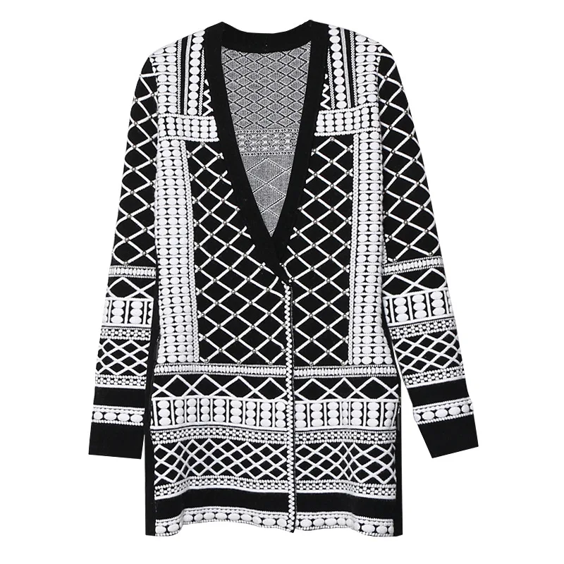 

HIGH QUALITY Autumn Winter New Fashion 2019 Designer Sweater Cardigan Women V-neck Luxury Beaded Knitting Jacket Outer Clothes