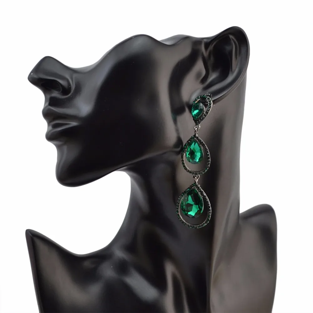 

Gorgeous Women Green Purple Clear Zircon Drop Earring Silver Alloy Wedding Party Long Dangle Statement Crystal Earring orecchini