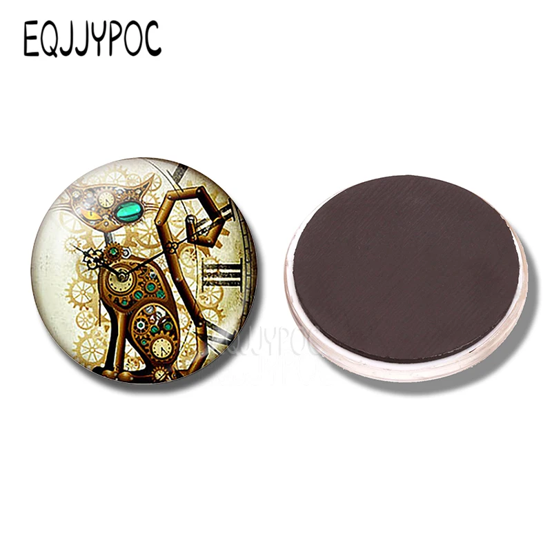 PACK OF 1 Стимпанк кошка 30 мм магнит на холодильник стимпанк Ретро подарок аниме Pet Стекло купол Примечание держатель магнитный холодильник Наклейки Домашний Декор - Цвет: PACK OF 1