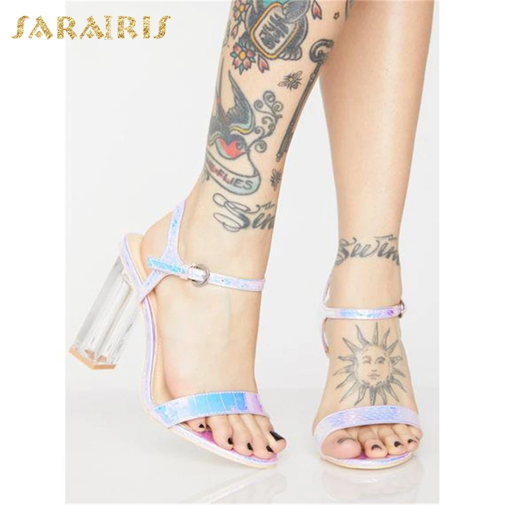 

Sarairis 2019 Plus Size 36-46 Thick High Heels Top Quality Summer Sandals Woman Shoes Peep Toe Luxury Sandals Woman Shoes Women