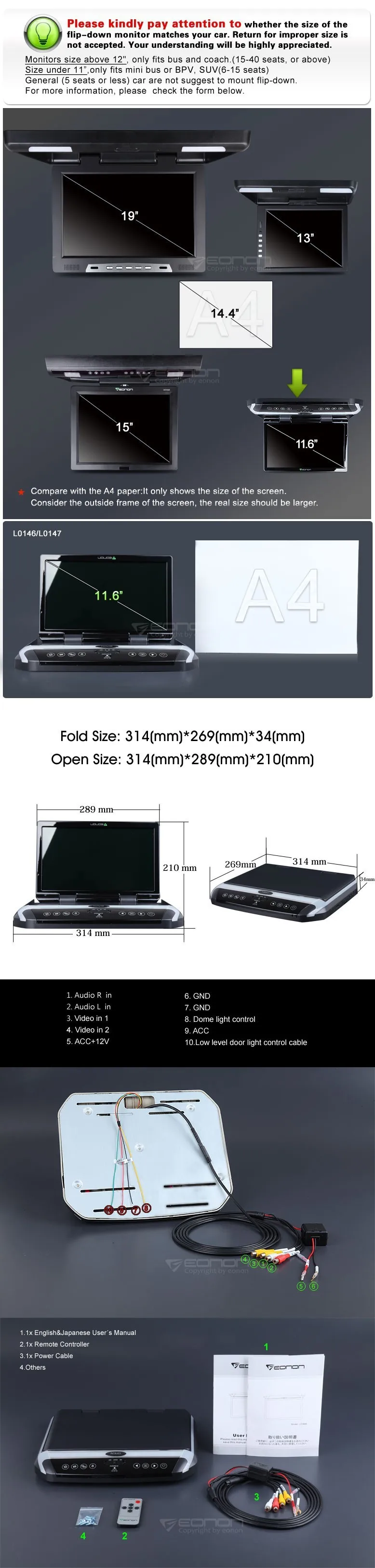 Flash Deal 11.6"  Digital In-car Flip Down Car Roof Monitor Roof Mounted Monitor (Metal Gray & Beige Color Optional) with HDMI Input 4