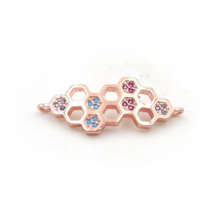 Rose Gold 28*12*2 мм микро проложить Фиолетовый& Kallaite& Красный CZ шестиугольник дуговой разъем подходит для мужчин и женщин делая браслеты ювелирные изделия - Окраска металла: Rose Gold