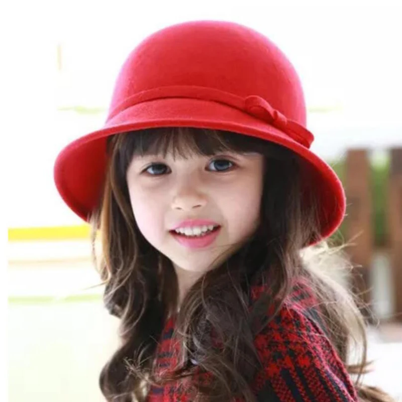 2016 NEW Cute Girls Winter Wool Felt Hat Pretty Kids Cloche Bucket Hats