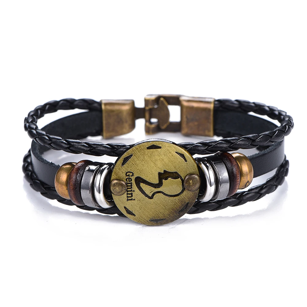 Подарок на день рождения панк Знаки зодиака Овен лев браслет созвездия Шарм Мужские браслеты Дева рыбы кулон для женщин Прямая поставка - Окраска металла: gemini bracelets