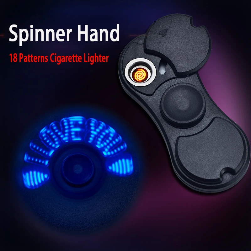 

USB Charging Lighter Fingertip Gyro Glow In Dark Light Fidget Spinner Hand Top Spinners Stress Cigarette Accessorie Men's Gift E