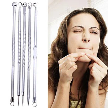 

5 Pcs Pimple Blemish Comedone Acne Extractor Remover Set Stainless Steel Edgebend Needle Double Ended Blackhead Remover Tool