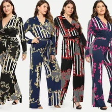 Women Long sleeve V Neck Bodysuits With Belt Femme Rompers Feminino Floral Playsuit Overalls Print Autumn and winter Jumpsuit