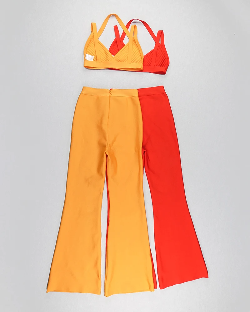 Однотонный телесный сексуальный женский бандажный комплект из 2 предметов с v-образным вырезом желтого и красного цвета, дизайнерский Женский комплект