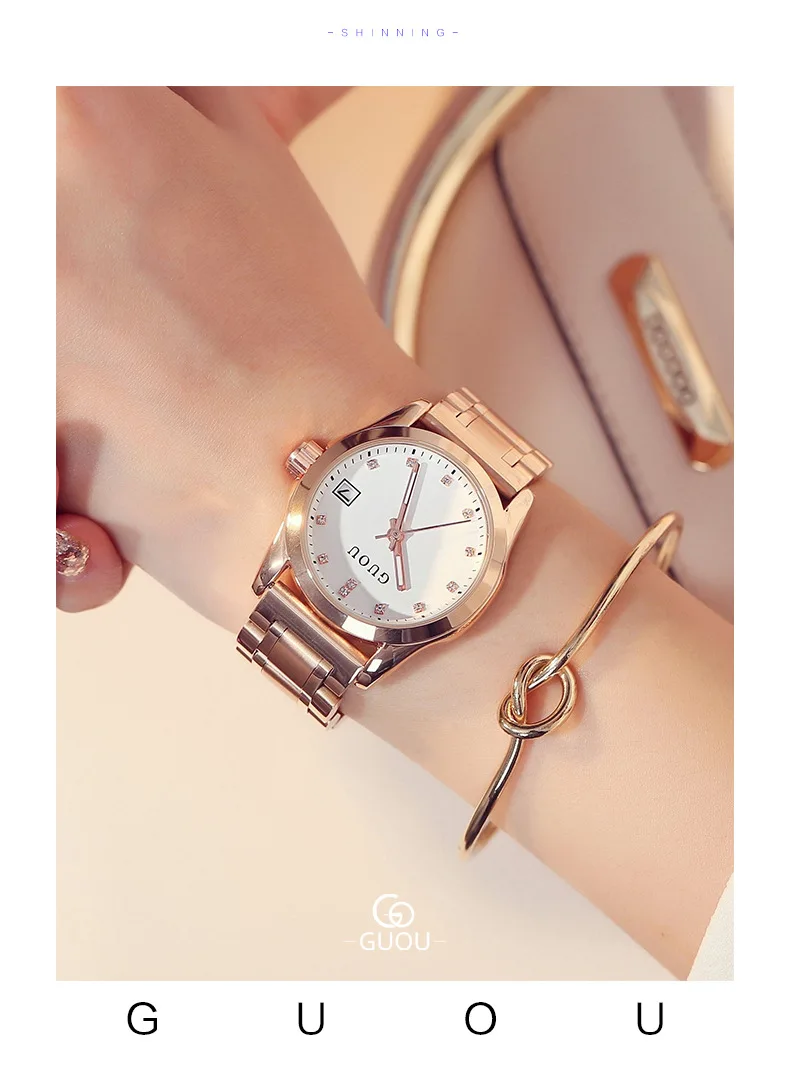 Часы для женщин GUOU модные женские часы браслет из розового золота часы календарь часы с бриллиантами montre femme saat
