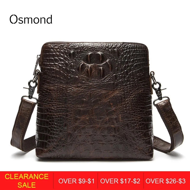 Osmond Genuine Leather Men Crossbody Messenger Bag Crocodile Pattern Leather Shoulder Bags Mens ...