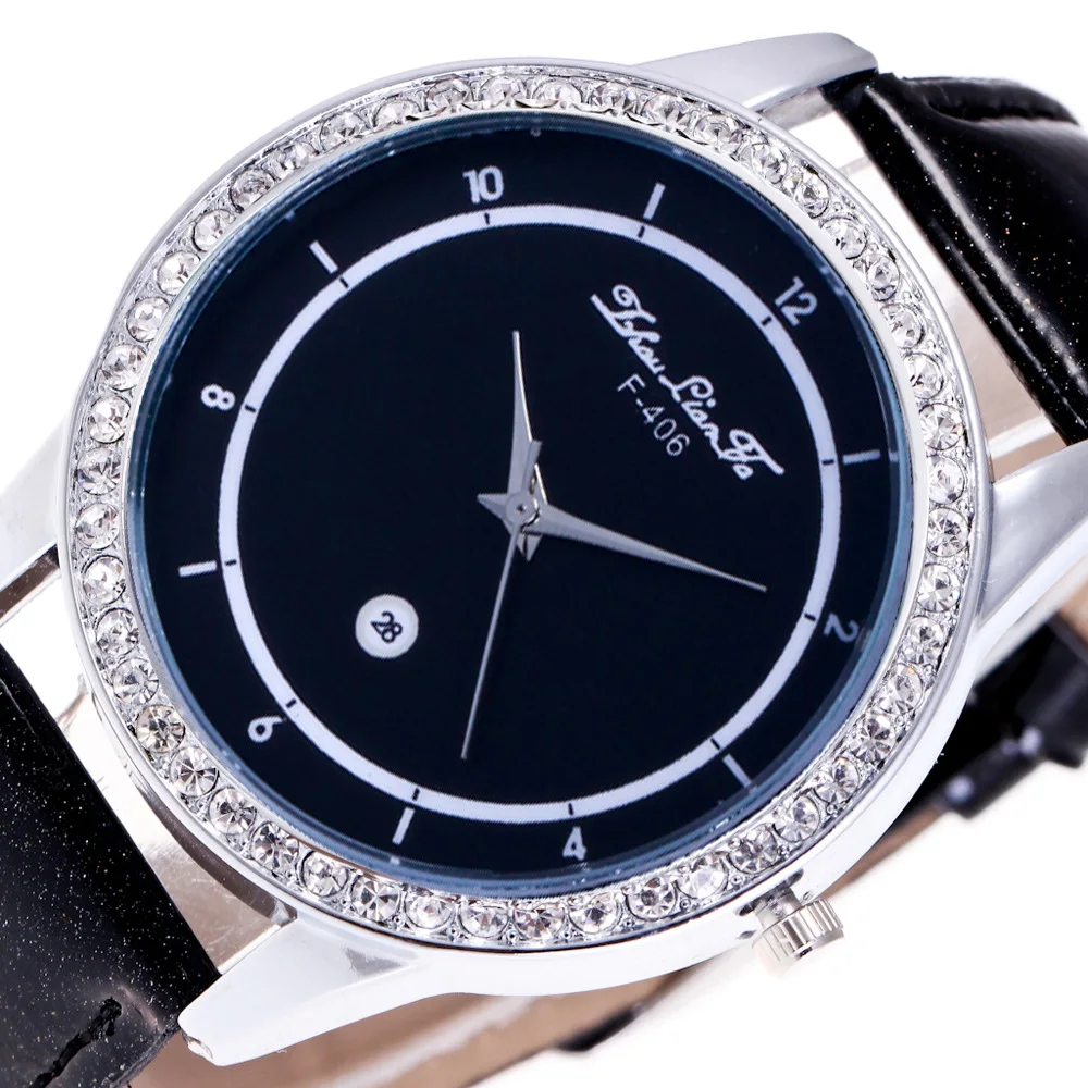 Simple Digital Scale Silver Diamond Alloy Dial 20mm Black Leather Strap 2018 Men font b Couple
