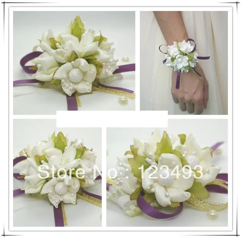 High Quality White Silk corsage Wrist Flower Silk Flowers Bridesmaid