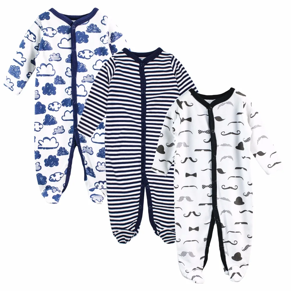 

3 Pcs/lot Baby Romper Long Sleeves 100% Cotton Comfortable Baby Pajamas Cartoon Printed Newborn Baby Boy Girl Clothes