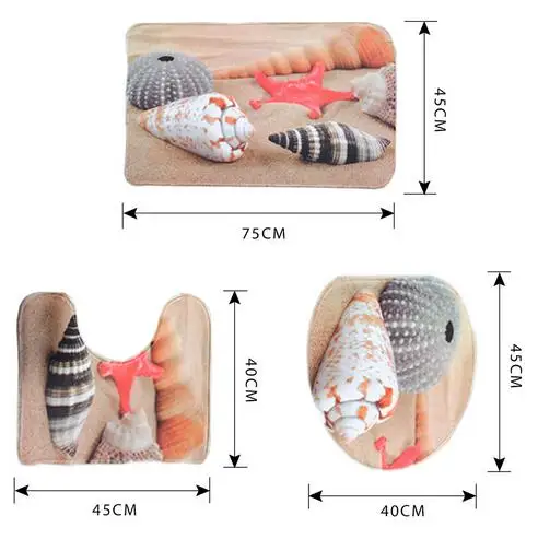 3 шт. морских раковин фланель набор туалетных принадлежностей из Ванная комната коврик+ туалетный коврик+ туалет крышка, колпаки - Цвет: shell