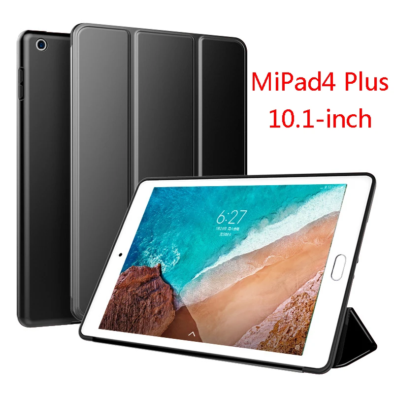 Умный чехол для Xiaomi mi pad 4 plus/pad4, силиконовый чехол для планшета из искусственной кожи, чехол-книжка для mi PAD 4, 8 дюймов/10,1 дюймов, защитный чехол - Цвет: MiPad4 Plus 10 Black