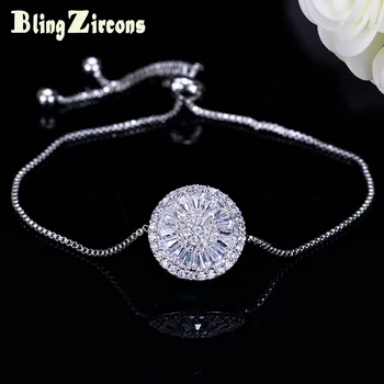 

BeaQueen Fashion Silver Color Round Cubic Zirconia Crystal Setting Adjustable Charm Bracelet for Women Party Jewelry B125