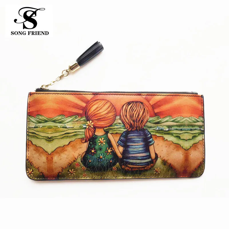 

Leather Wallet Birthday Gift Ladies Wallet Designer Style Leather Painting Individuality Ladies Wallet Ultra-thin Ladies Mobile