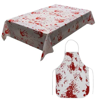 

Zombie Blood Halloween Party Table Cover with Creepy Bloody Apron for Halloween Party Decoration April Fool's Day Decor
