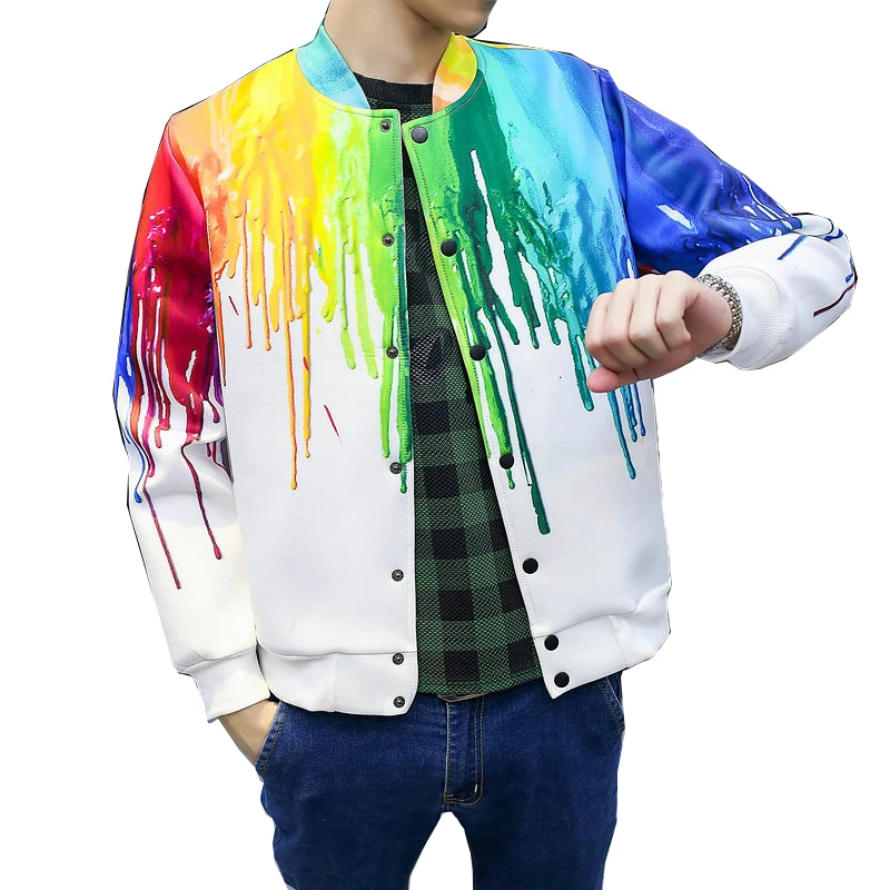 2016 New Arrive Fashion 3d Tie Dye Jackte Rainbow Color Dropping Print