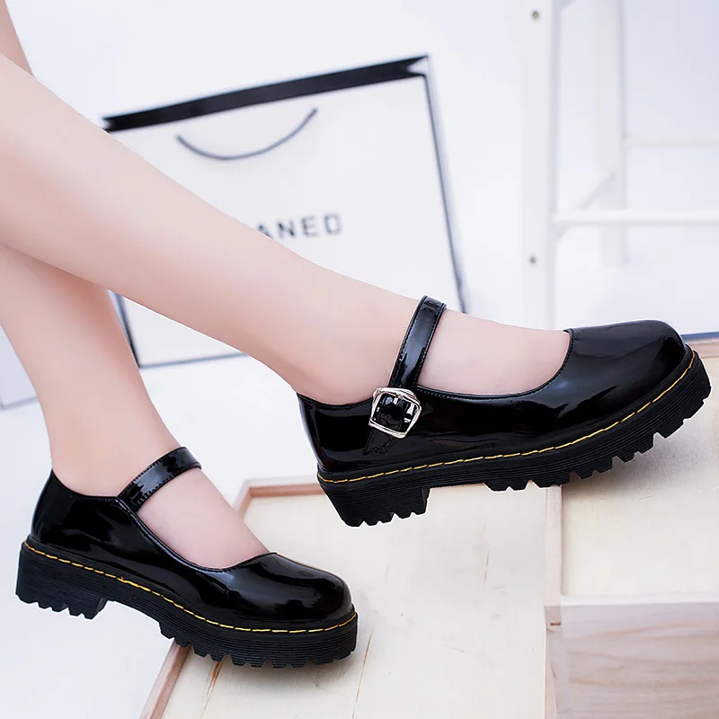 

Students Women Flats Shoes Round Toe JK Leather School Women Creepers Mary Janes Buckle Strap dropshipping 2019 New