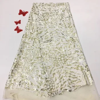 

embroiderd lace fabric DiuDiu-12.2723 with sequins beautiful Nigerian sequins lace fabric for party dress