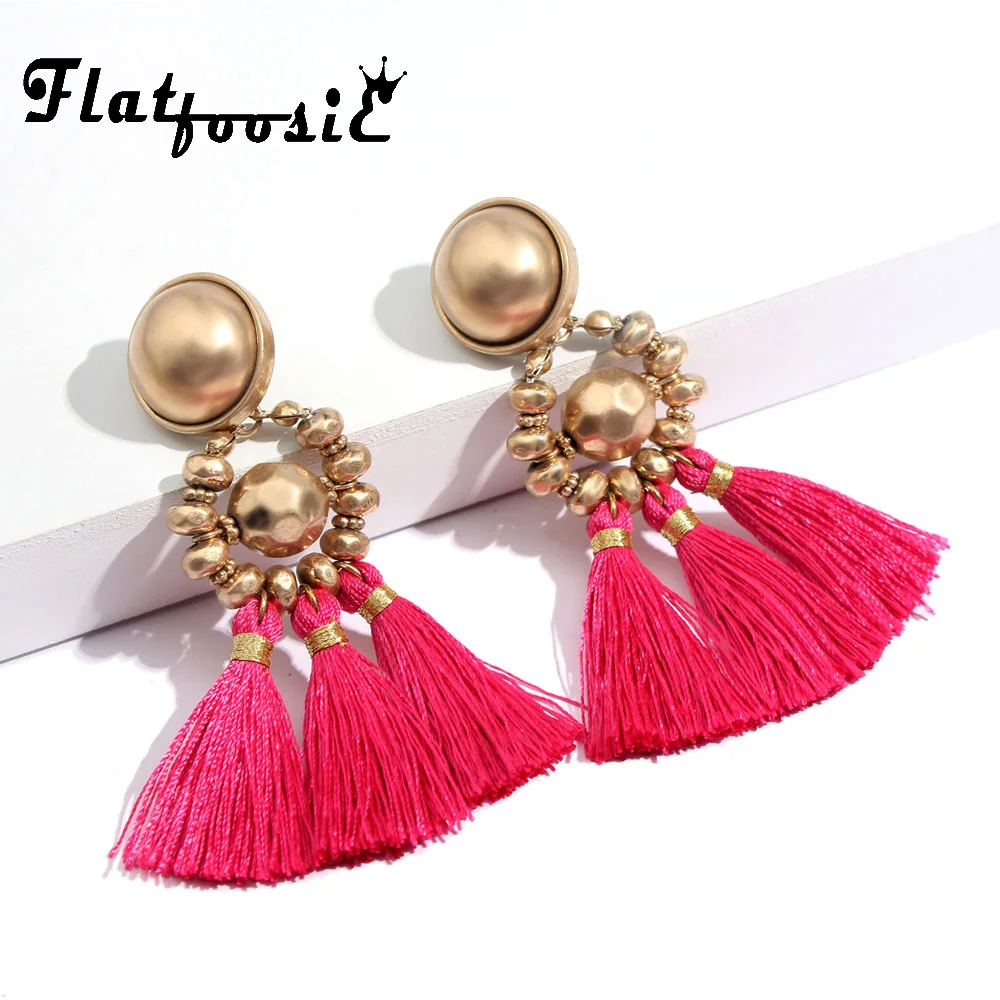

Flatfoosie 7 Colors Long Tassel Drop Earrings For Women New Fashion Large Big Round Beads Dangle Earring Bohemia Female Jewelry