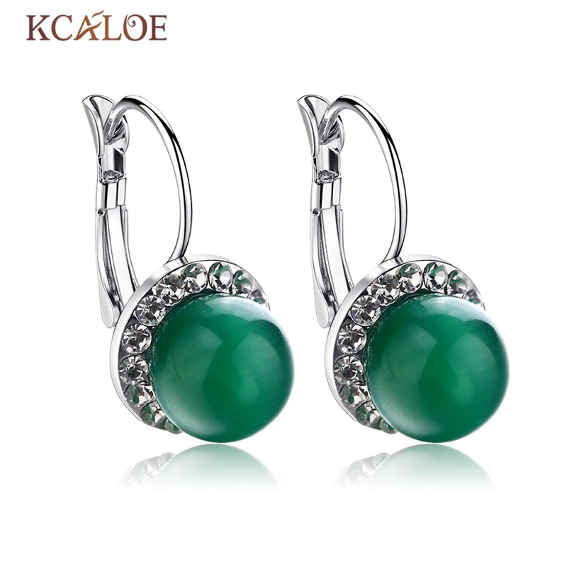 Jewelry Green CZ EarringsSilver Plated Jade Stone Rhinestone font b Earrings b font For font b