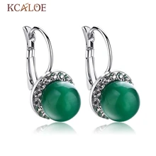 Jewelry Green CZ EarringsSilver Plated Jade Stone Rhinestone Earrings For Women Austrian Crystal Dangle Ball CZ Earrings