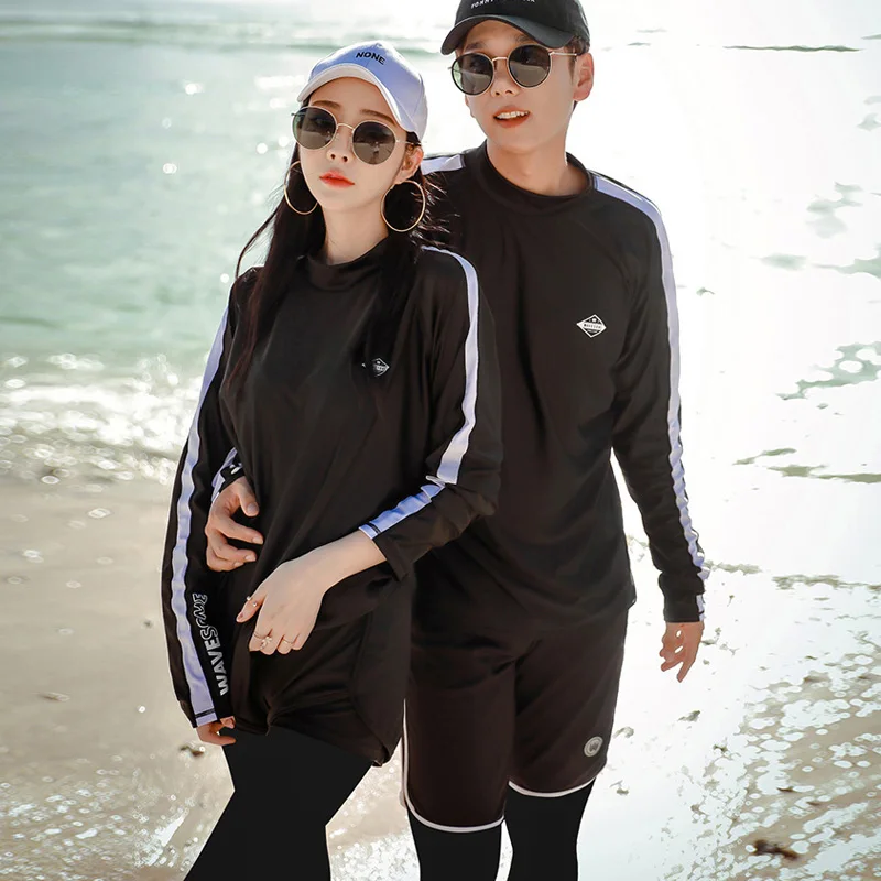 

Rash Guard Men Women Swimwear Long Sleeve Shirt Shorts Pants Couples Swimwear Solid Surfing Bathing Suit Rashguard for men 2019
