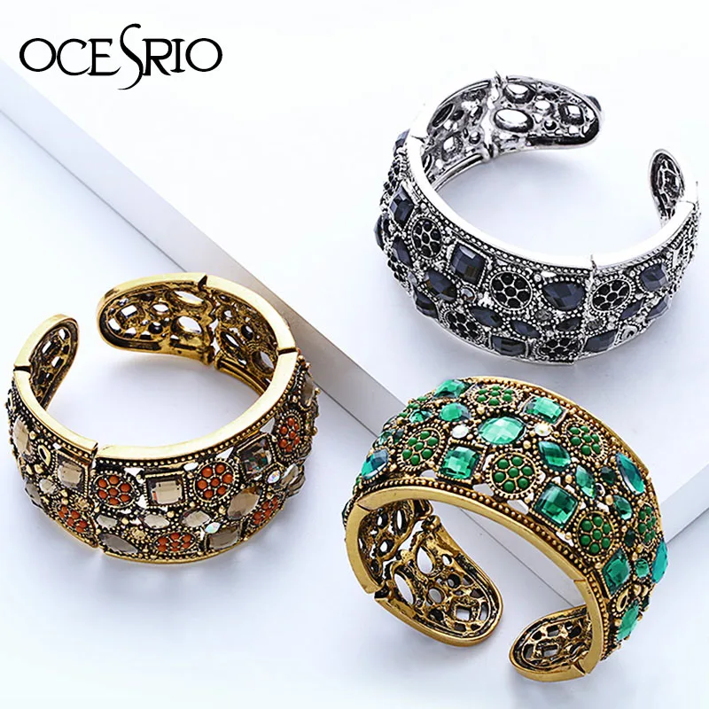 OCESRIO винтажные браслеты манжеты для женщин Boho черный камень винтажный браслет