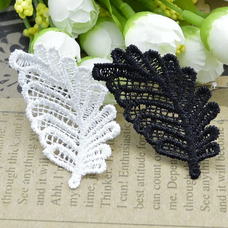 100pcs White Leaves Lace Patches Sewing Lace Trim Patch Sew On Black