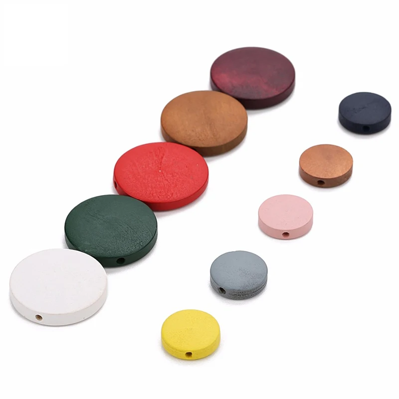 

30Pcs Mixed Round Flat Loose Space Beads For Jewelry Marking Bracelet Charm Needlework Wooden Beads Accessories Jewelry Finding