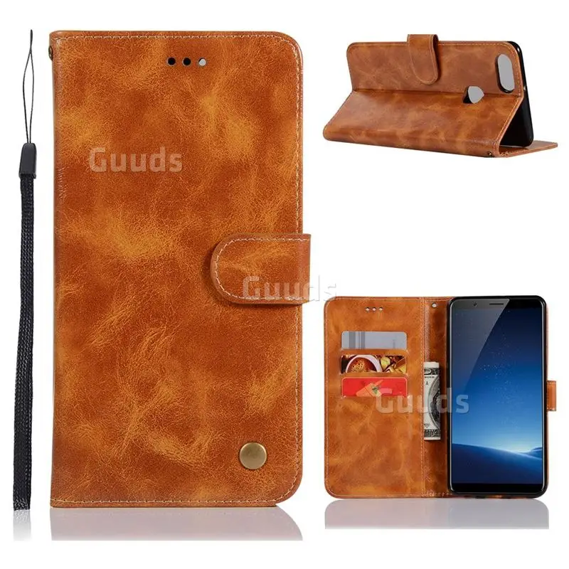 Luxury Retro Leather Wallet Case for Vivo X20 Plus - Golden