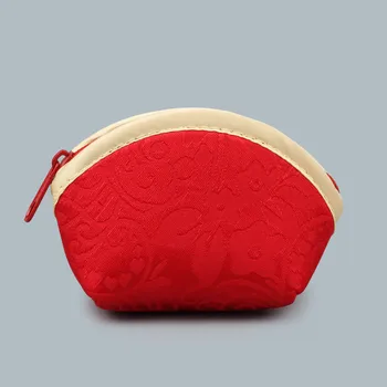 

Thicken Small Cute Shell Red Candy Gift Bag Wedding Party Favor Silk Fabric Zipper Packaging Pouch Ring Storage Box Coin Purse