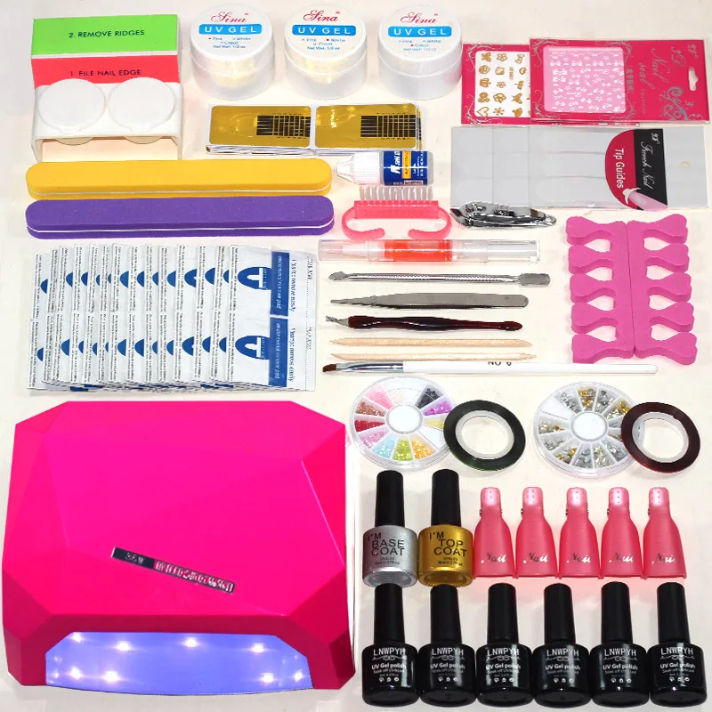 Nail Set with UV Led Lamp 36W 6 Color Nail Gel Polish Acrylic Nail Kit