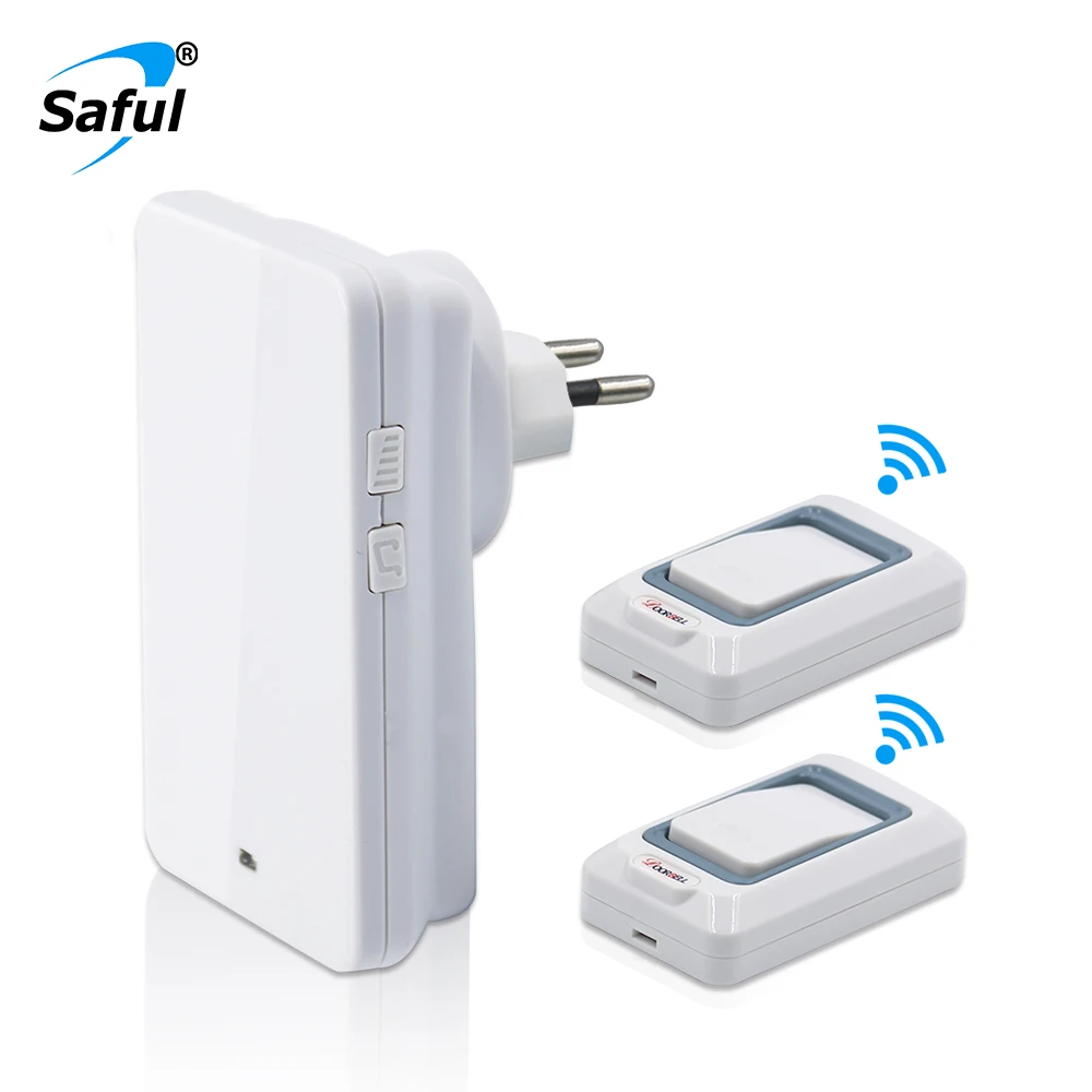 Saful Wireless Doorbell 25-110dB Adjustable Push Button EU/AU/US/UK Plug Waterproof Battery Electric Smart Home Chime Door Bell - Цвет: 2v1