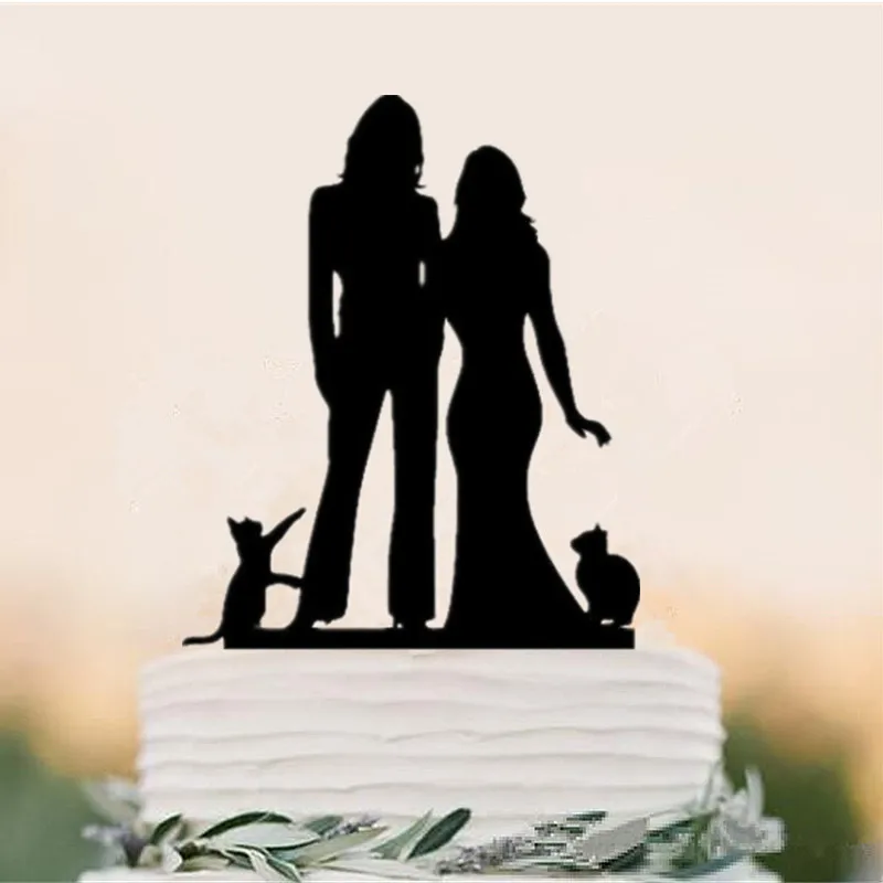

Guy Style Wedding Cake Topper two women and two cats cake topper for Wedding Cake Decoration Party Supplies with free shipping