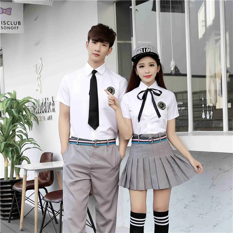 Корейская школьная форма, белая рубашка+ юбка для студентов, рубашка для девочек+ штаны, японская школьная форма для мальчиков, костюм