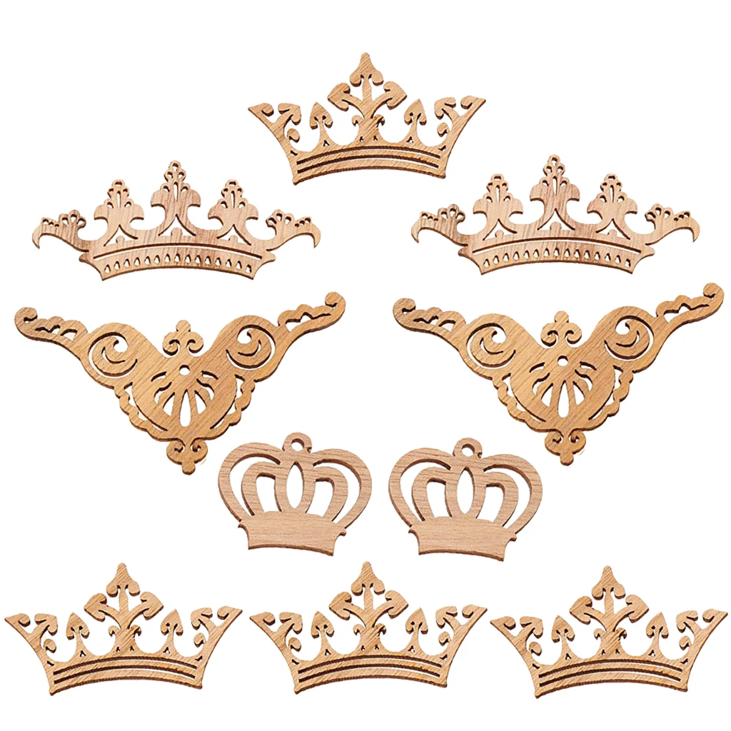  10x Natural Unfinished Wood Hollow Crown Wooden Shapes Scrapbooking Embellishments Tags for Card Making DIY Craft Painting
