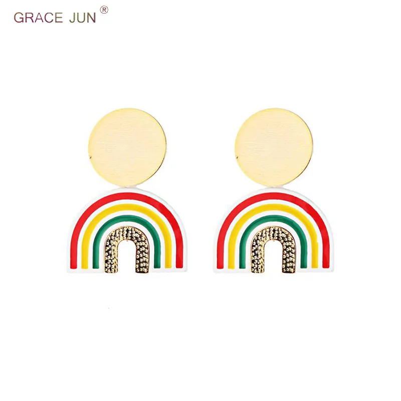 

Korea Style Fashion Colorful Enamel Clip on Earrings Without Pierced for Women Popular Rainbow Earrings Charm Jewelry Bijouterie