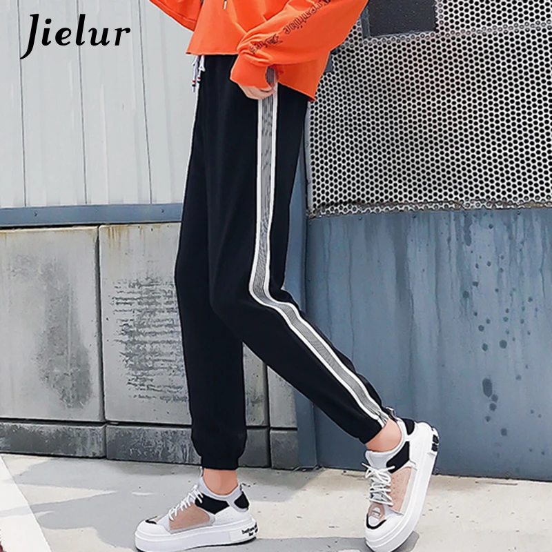 

Jielur Casual Harajuku BF Streetwear Harem Pants Korean Fashion Cool Spliced Side Stripe Purple Black Red Trousers Women M-2XL