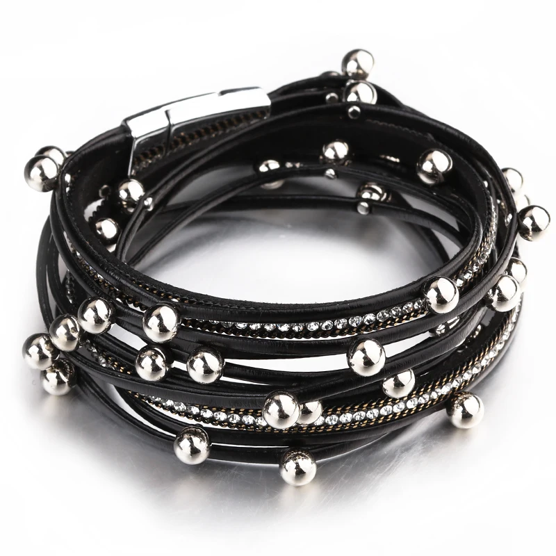 Beau bracelet 5 rangs perles métalliques et strass - Le Grenier de Lisette