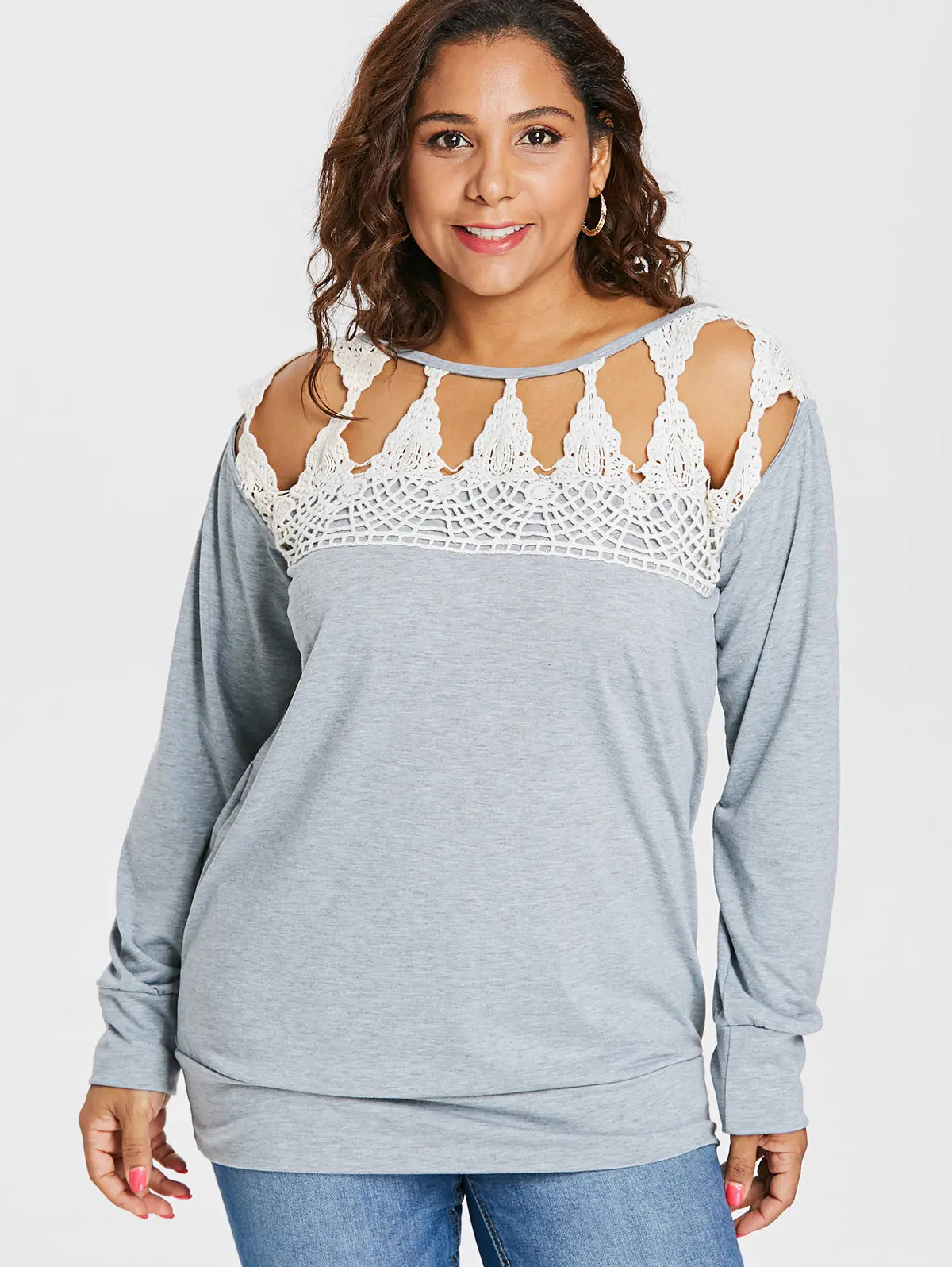 Aliexpress.com : Buy Wipalo Plus Size Cut Out Crochet Lace Color Block Sweatshirt Sweatshirt 