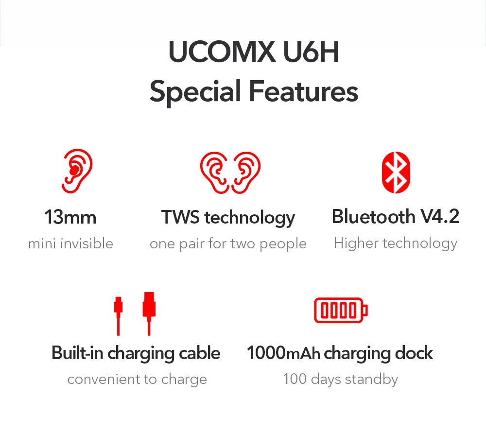 UCOMX U6H/U6H Pro Bluetooth наушники беспроводные наушники с микрофоном истинные беспроводные стерео вкладыши монитор наушник для iPhone huawei Mi